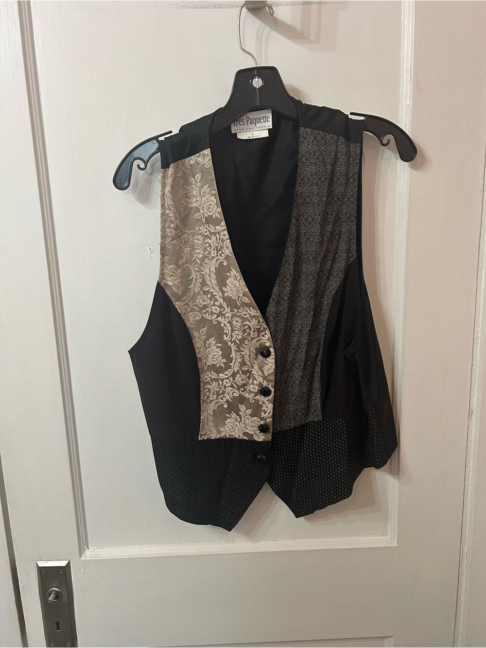Vintage Byer California Patchwork Black and Beige Vest